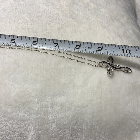 Beautiful silver tone necklace with black and clear stones on cross - Picture 14 of 16